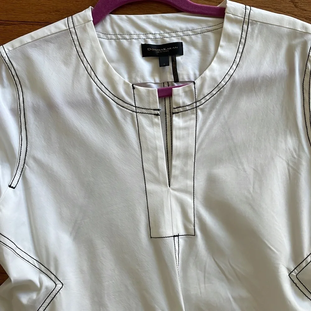 Donna Karan White Midi Dress with Black Piping - Picture 4 of 9